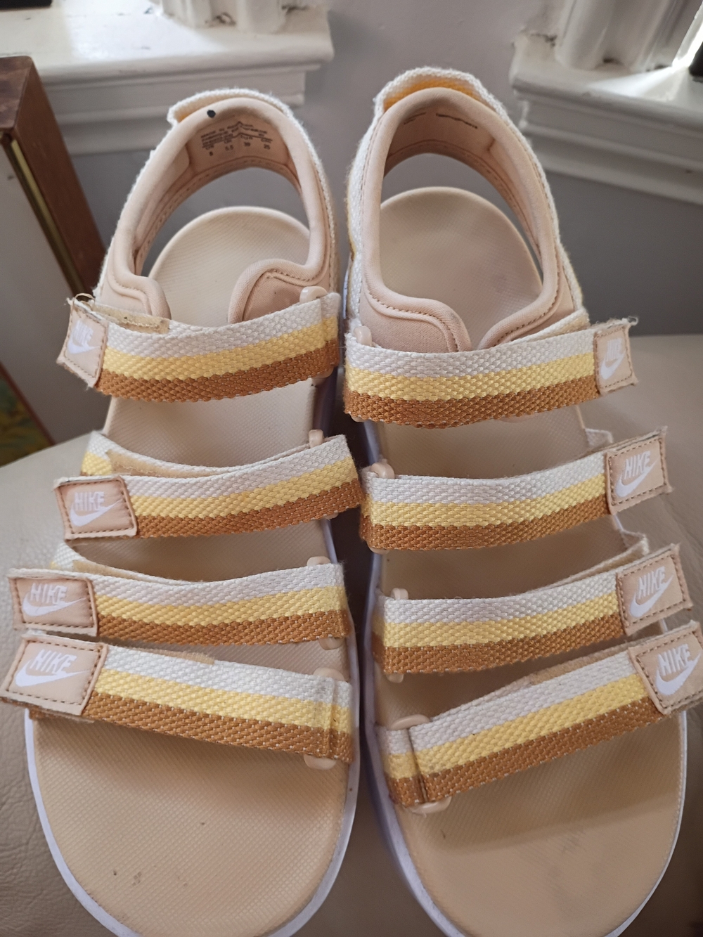 Nike Women's Platform Sandals in Tan and Yellow Stripes